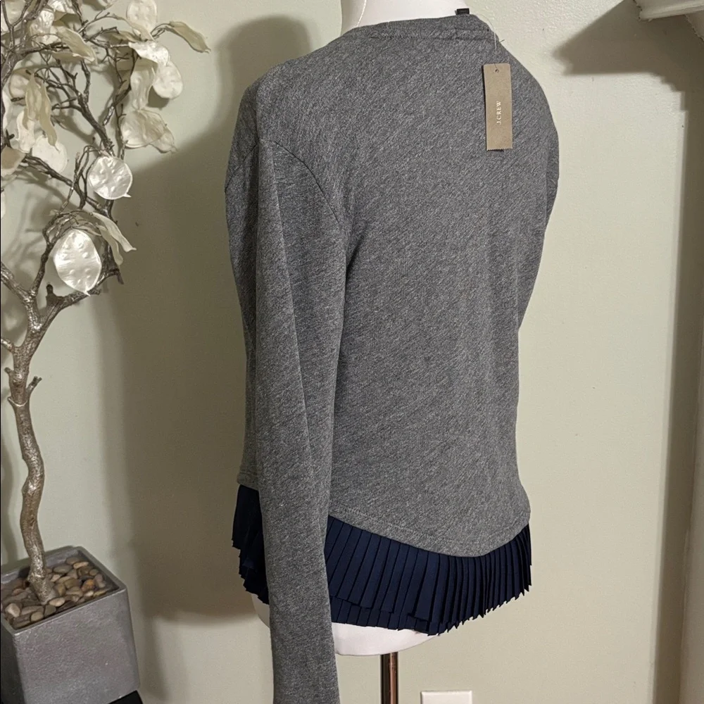 J Crew Gray Sweater Navy Pleated Hem